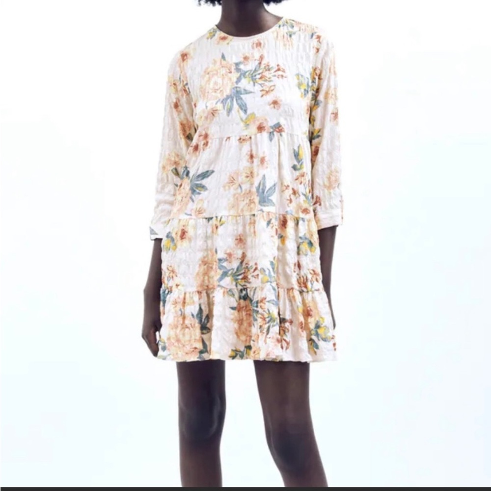 Zara floral long sleeve mini dress
